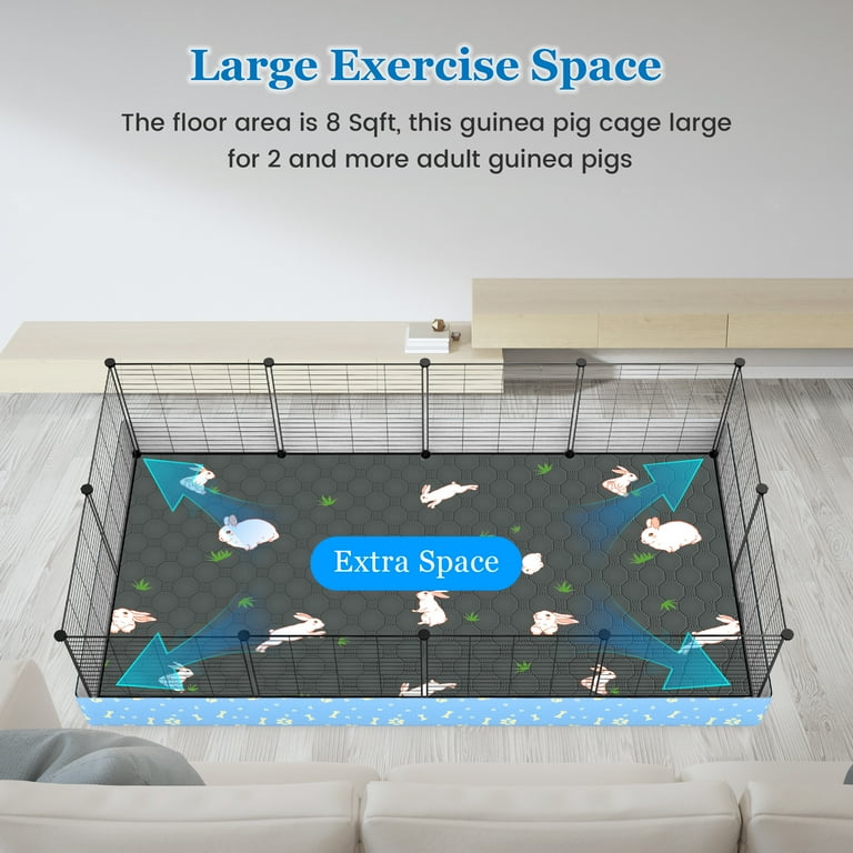Guinea Pig Cages with Tarp and Bedding Pee Pad Liner, 2-Story Large Guinea Pig Playpen C&C Loft Cage for 2 Rabbit Bunny Chinchilla Small Animal Habitat for Indoor