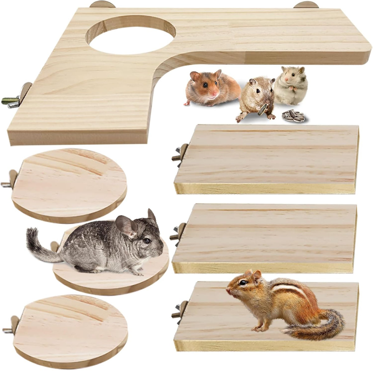 7-Piece Wooden Climbing Platform Set for Small Animals - Ideal for Hamsters, Squirrels, and More!