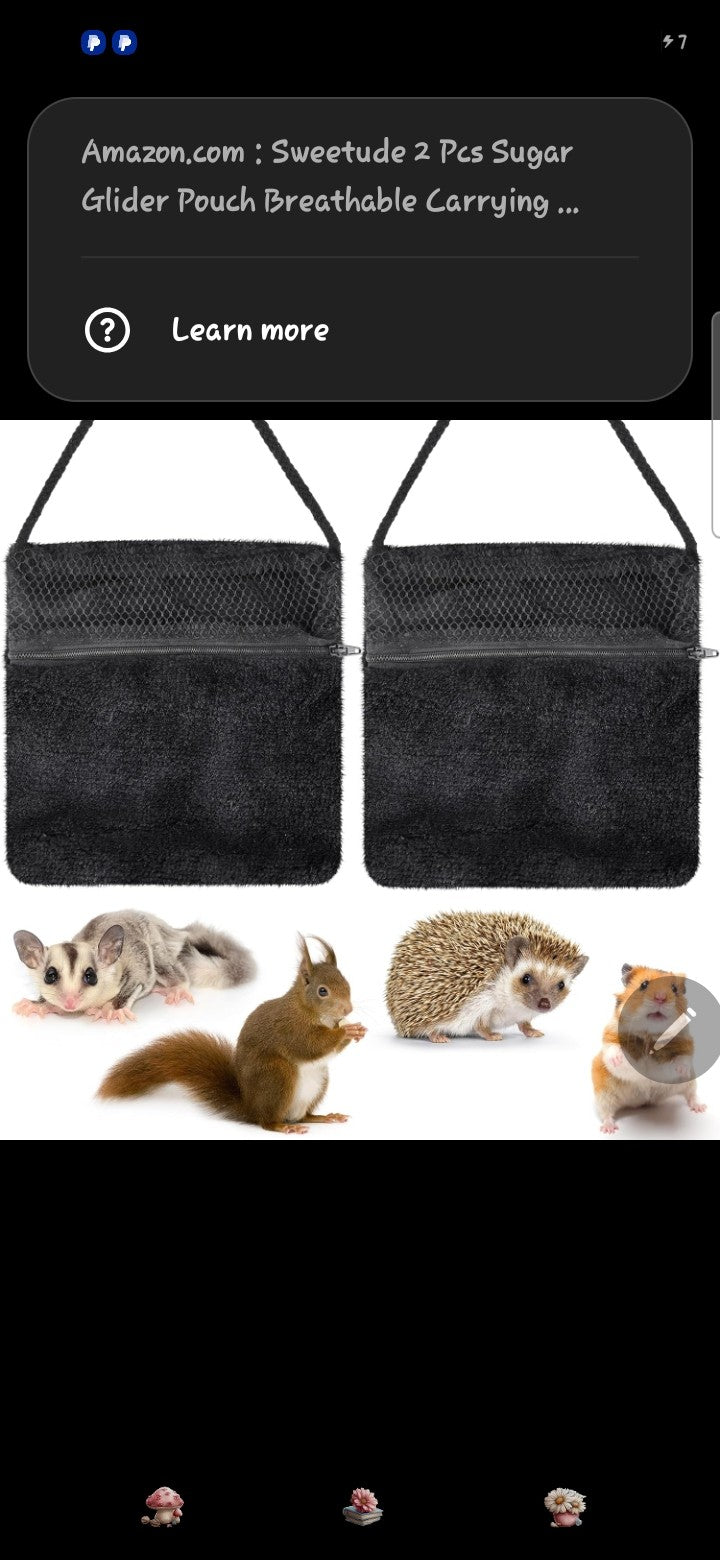 Sweetude 2 Pcs Sugar Glider Pouch Breathable Carrying Bonding Pouch Soft Hamster Carrier with Strap Zipper Small Animal Travel Sleeping Bag Cage Accessories for Rat Reptile Other Small Pets(Black)