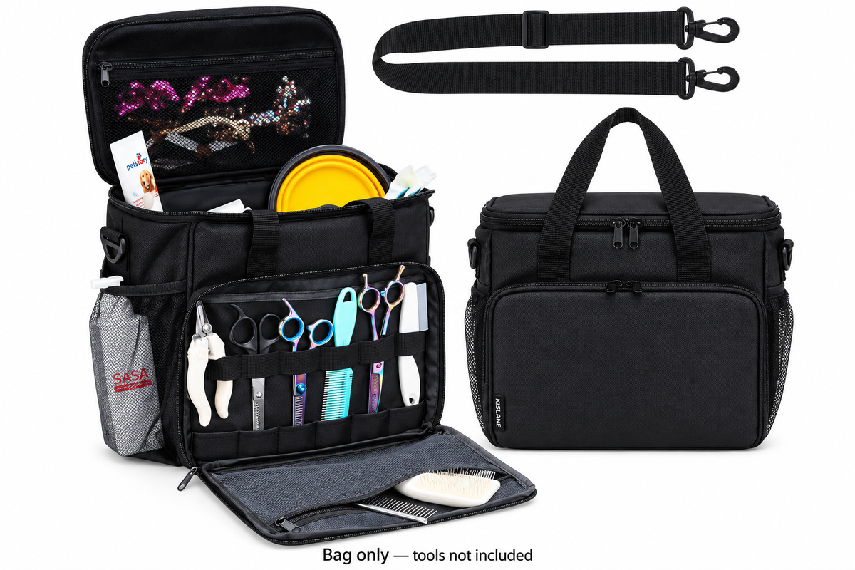 Pet Grooming Tote Bag, Cat Grooming Tools Organizer Bag, Dog Grooming Supplies Organizer Storage for Pets Grooming Kit and Dog Wash Shampoo Accessories(Bag Only) (Black- New)