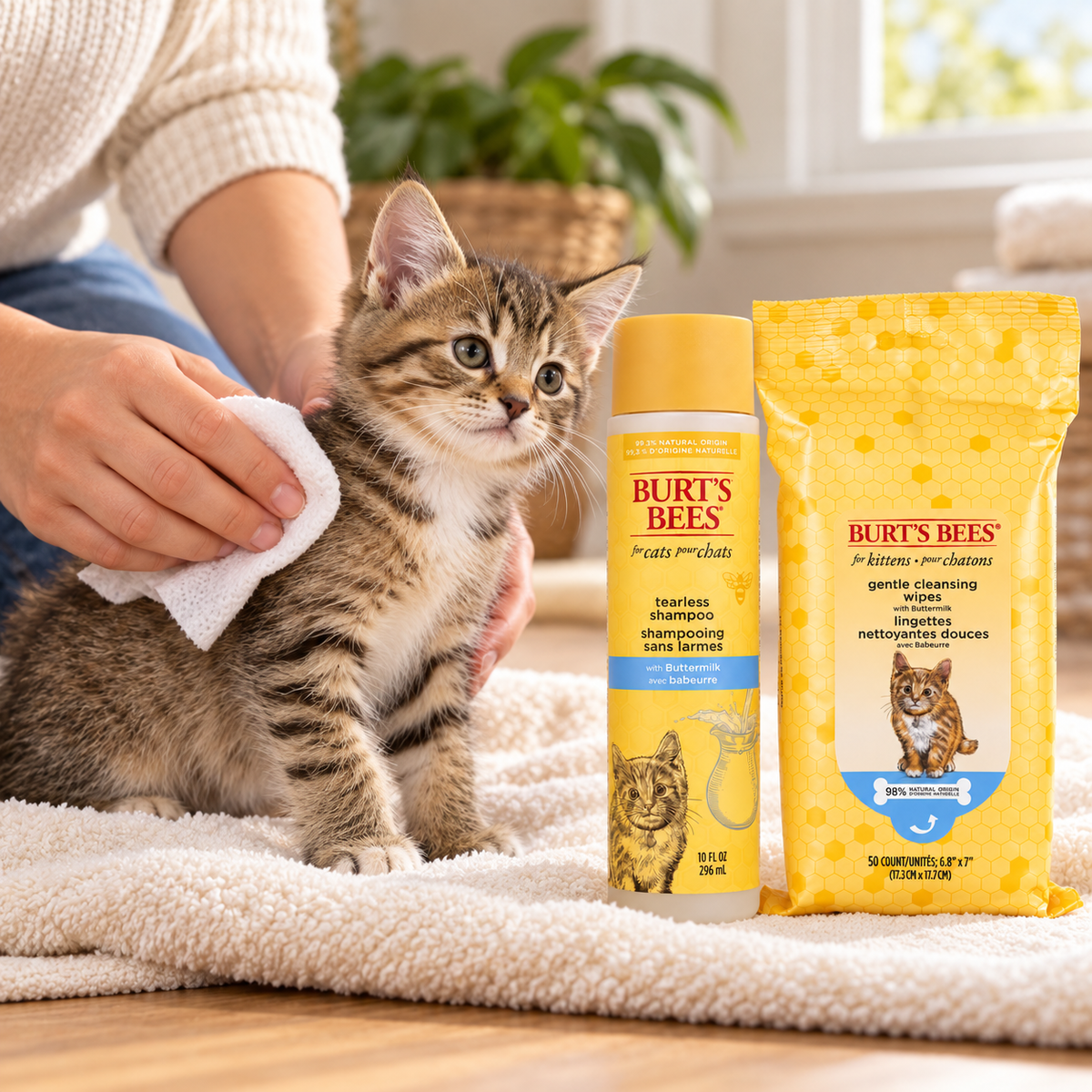 Burt's Bees for Pets Kitten Care Bundle: Gentle Tearless Shampoo & Nourishing Wipes for Happy, Healthy Kittens