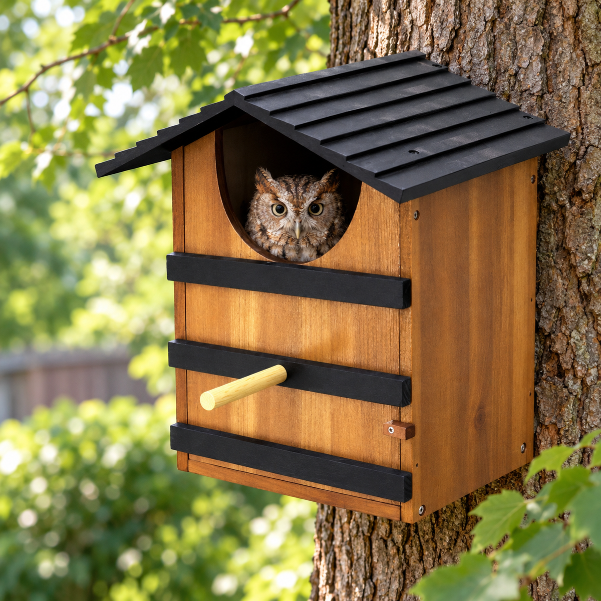 KOOPRO Weatherproof Outdoor Screech Owl House Wooden Nesting Box for Small Owls