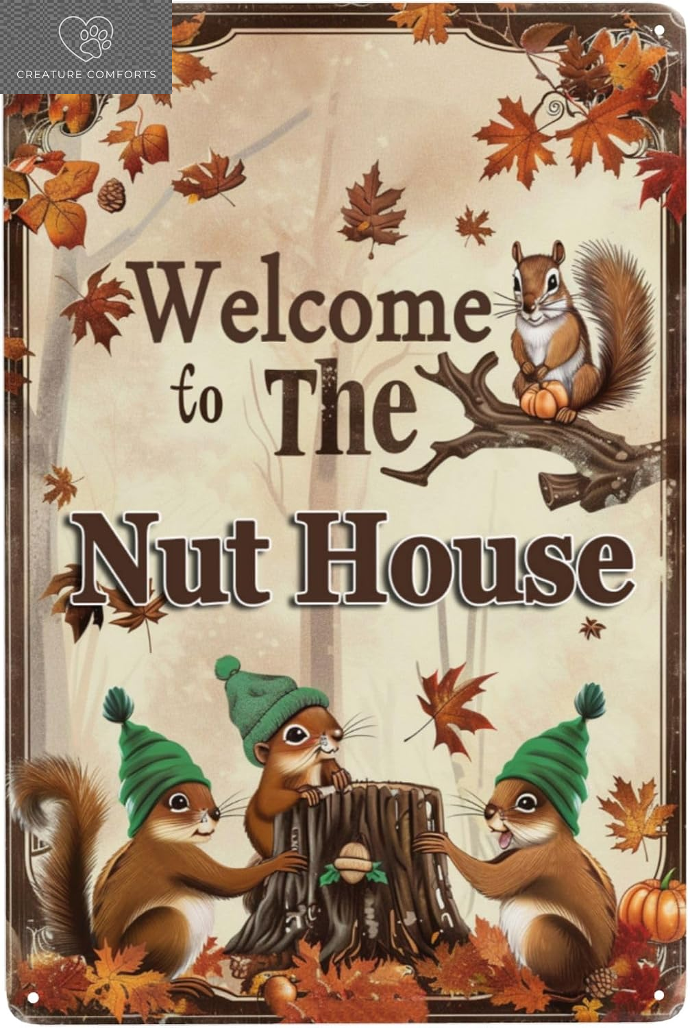 Funny Squirrels Signs Welcome to the Nut House Squirrels Stuff for Indoor Outdoor Decor 12X8 Inches (Green)