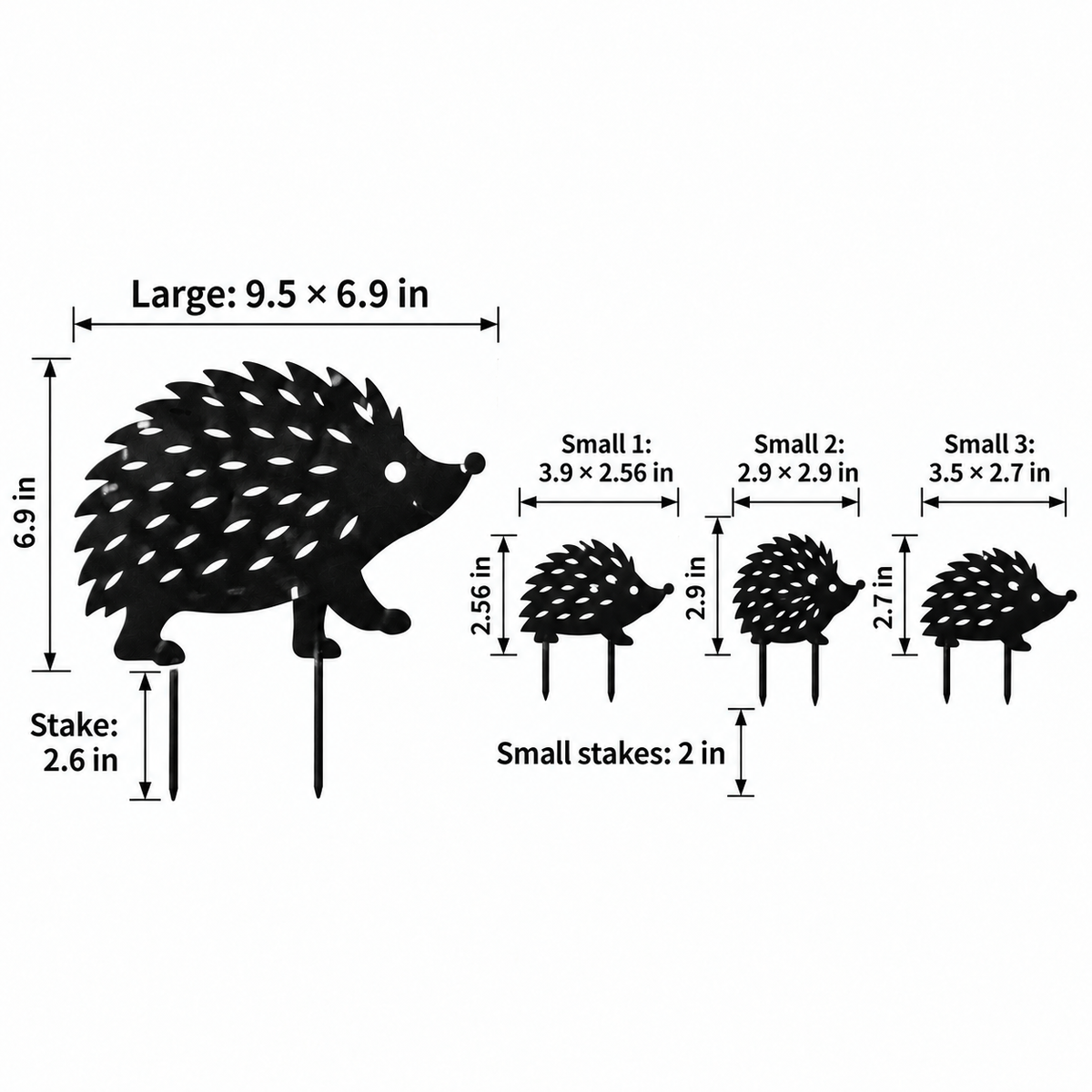 Black Metal Bird & Hedgehog Garden Stakes – 4-Piece Outdoor Yard Decorations