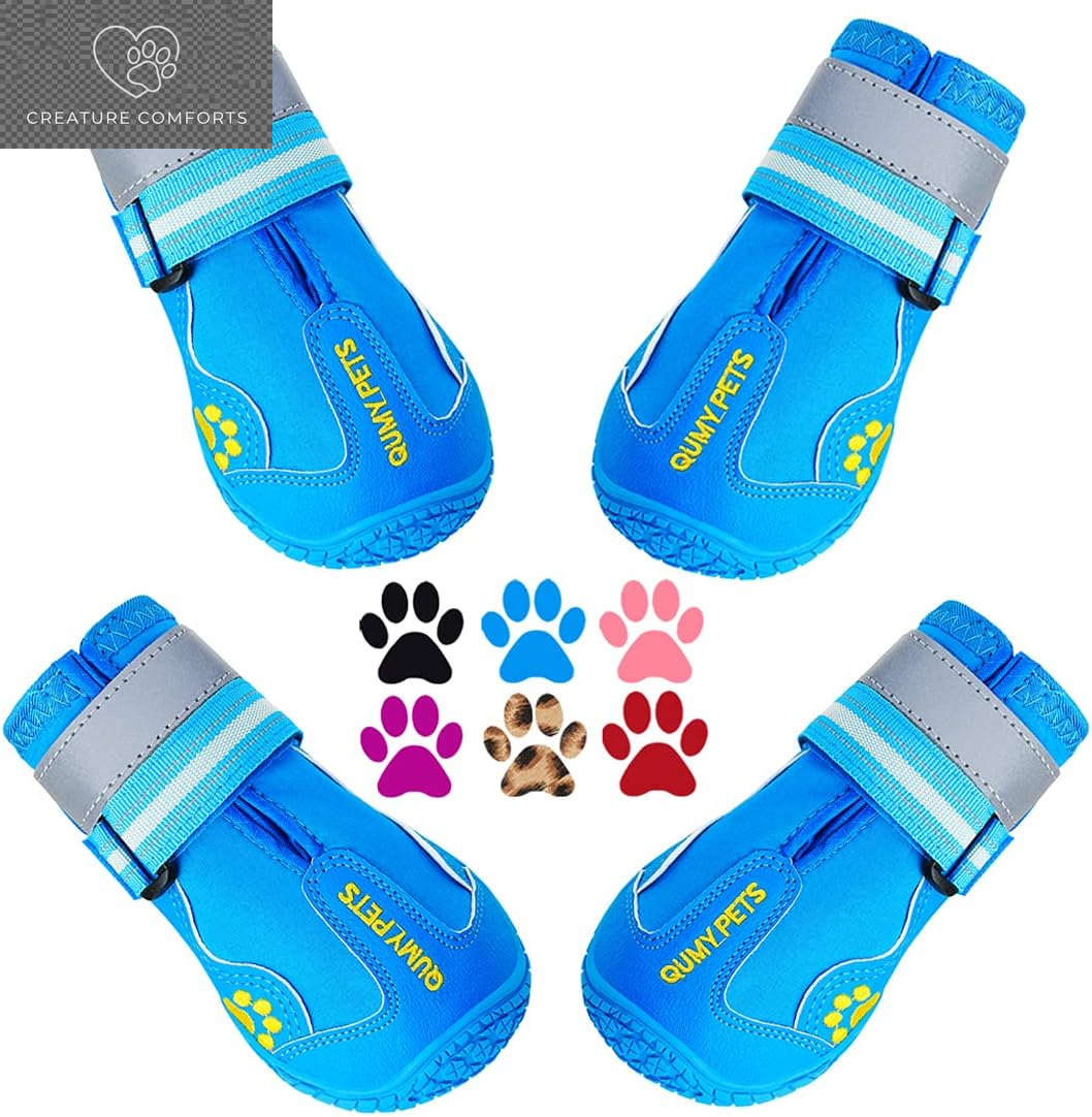 Protect Your Pup's Paws with QUMY Stylish Dog Shoes for All Seasons - Perfect for Hot Pavement, Snow, and Rain!