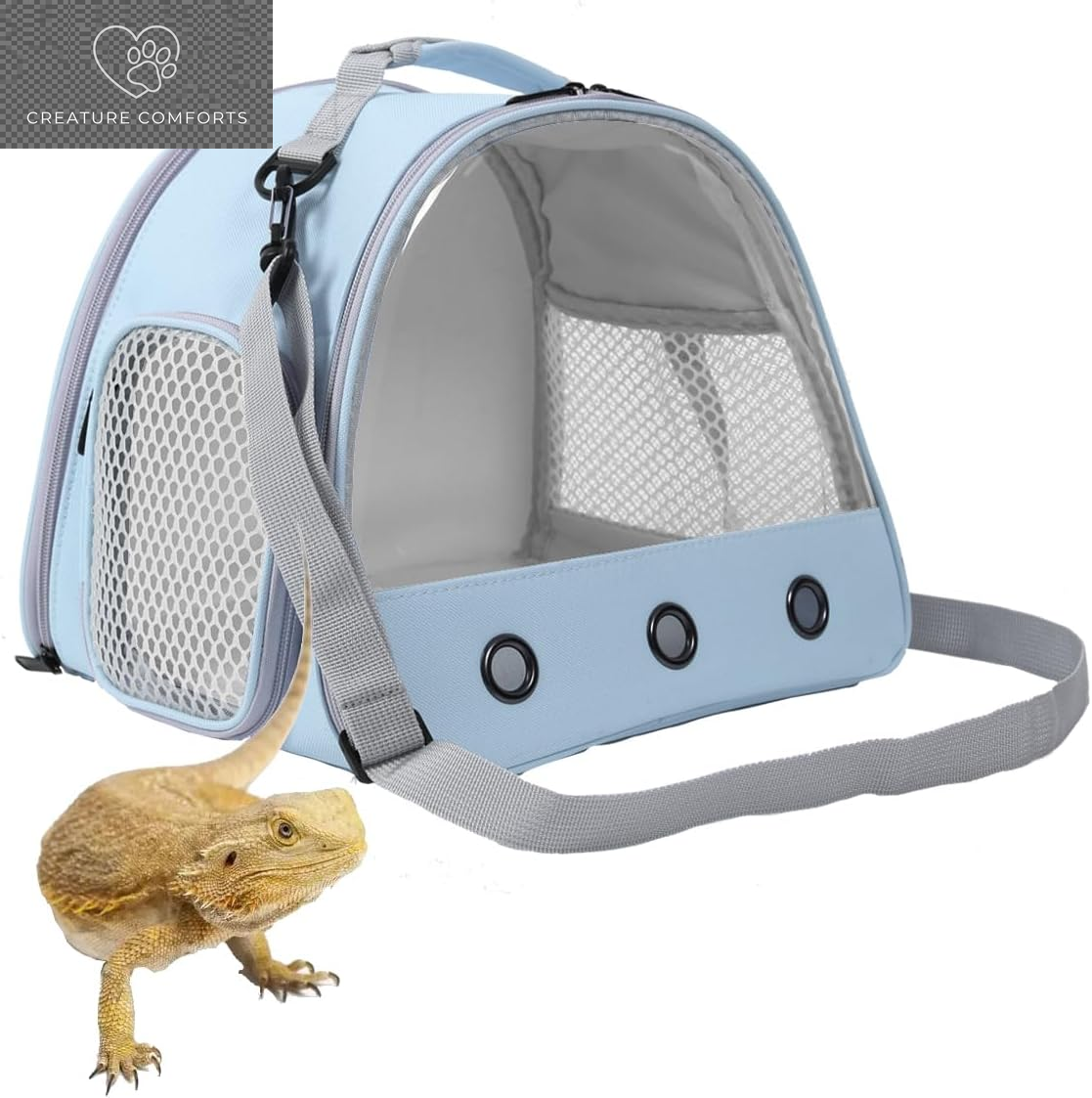 Bearded Dragon Carrier,Lizards Carrier, Small Animal Travel Carrier for Hedgehog Rat Parrot Bird Guinea Pig, Portable Guinea Pig Travel Carrier for 2(Grey)