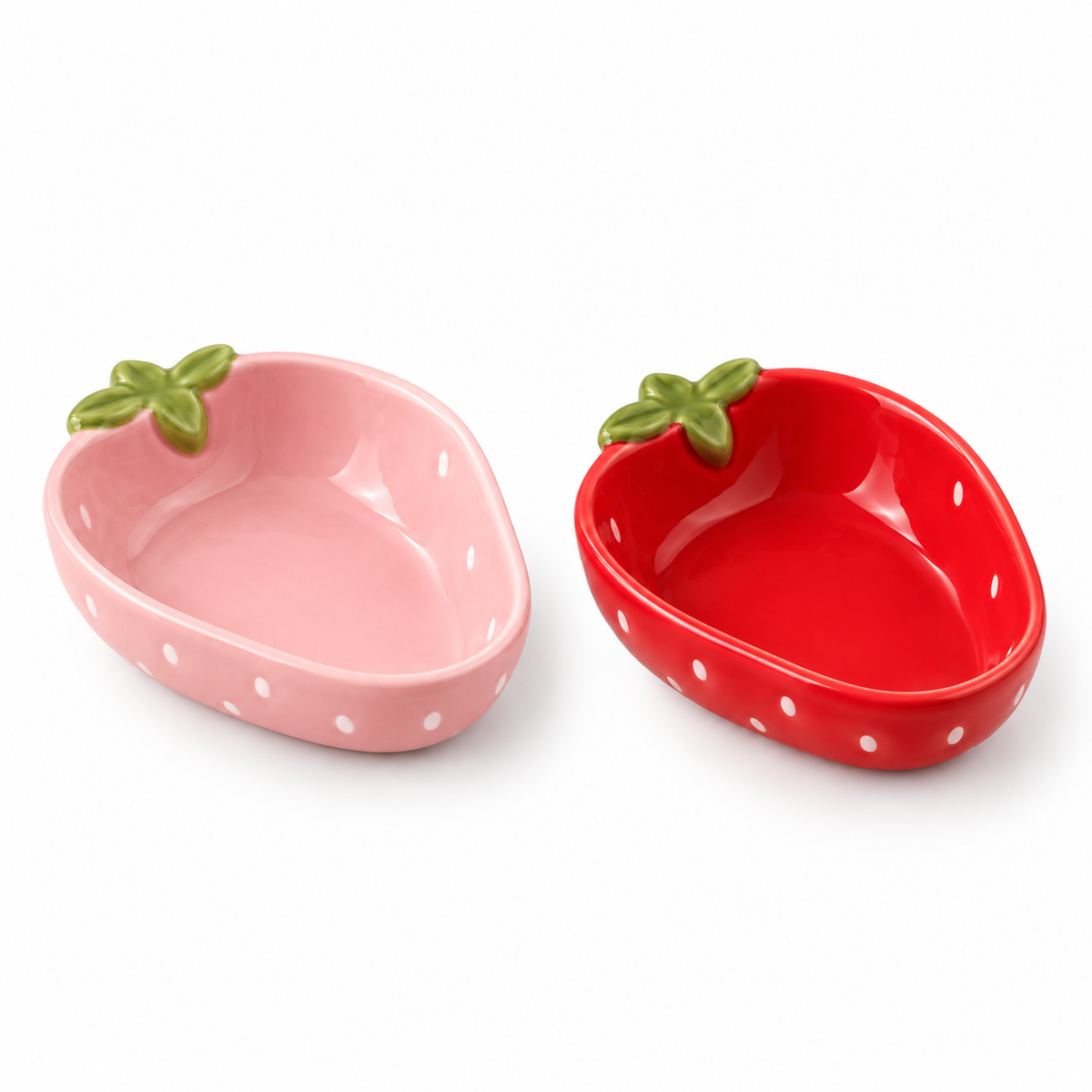 2 Packs Strawberry Ceramic Hamtser Food Bowls Wet&Dry Use(Pink+Red)