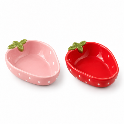 2 Packs Strawberry Ceramic Hamtser Food Bowls Wet&Dry Use(Pink+Red)