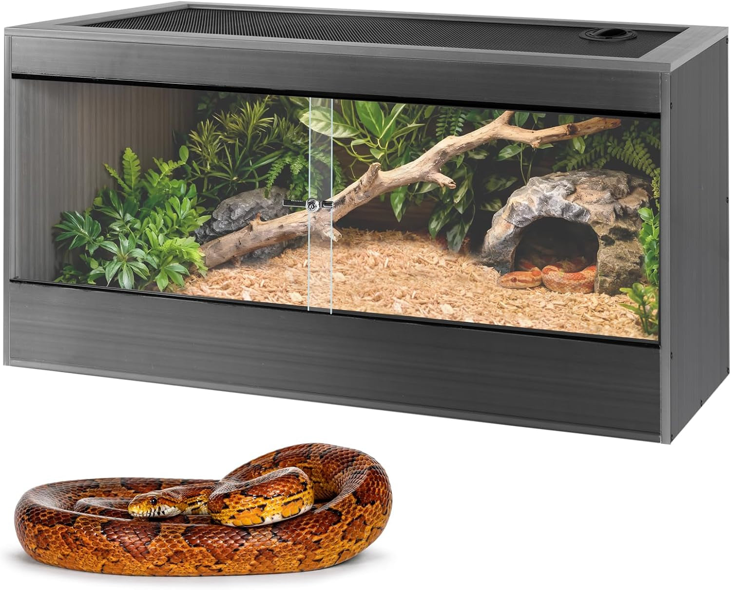 50 Gallon Reptile Enclosure, 36X18X18 Composite Wood & Plastic Eco Reptile Tank Terrarium, 36" Wide Lightweight Reptile Habitat Lounge for Ball Python Bearded Dragon Gecko Turtle