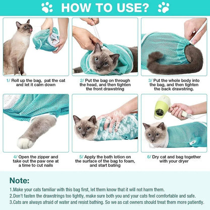 Effortless Cat Grooming & Bathing: Mesh Restraint Bag for Safe Nail Trimming and Washing