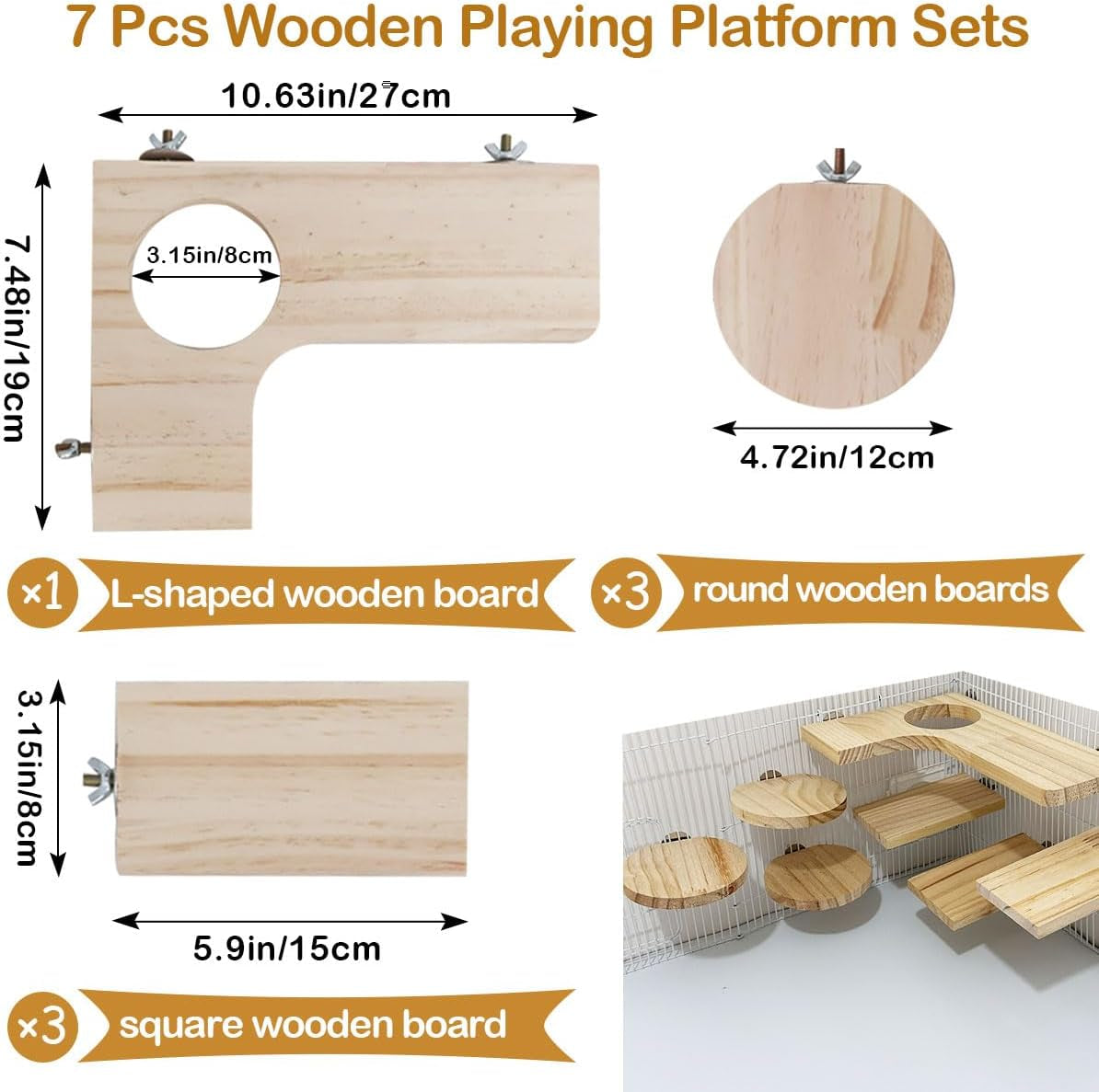 7-Piece Wooden Climbing Platform Set for Small Animals - Ideal for Hamsters, Squirrels, and More!