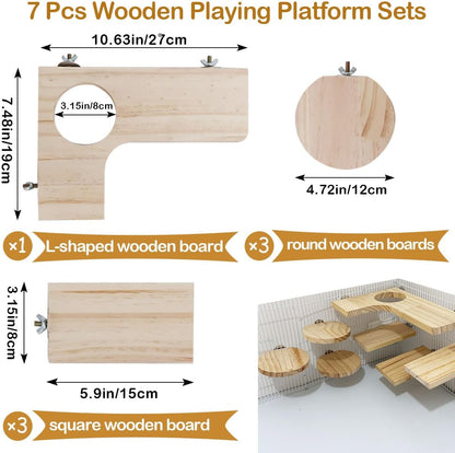 7-Piece Wooden Climbing Platform Set for Small Animals - Ideal for Hamsters, Squirrels, and More!