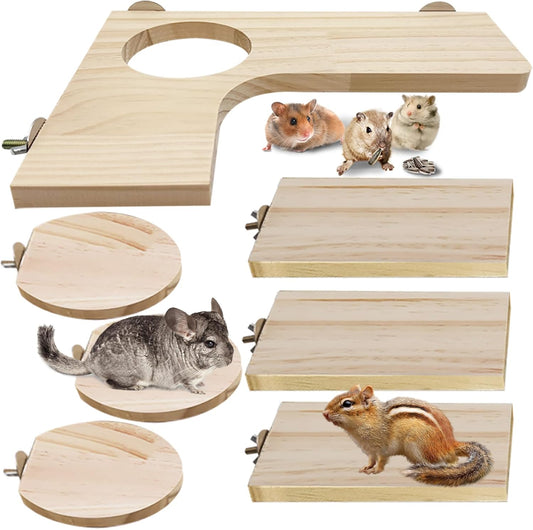 7-Piece Wooden Climbing Platform Set for Small Animals - Ideal for Hamsters, Squirrels, and More!