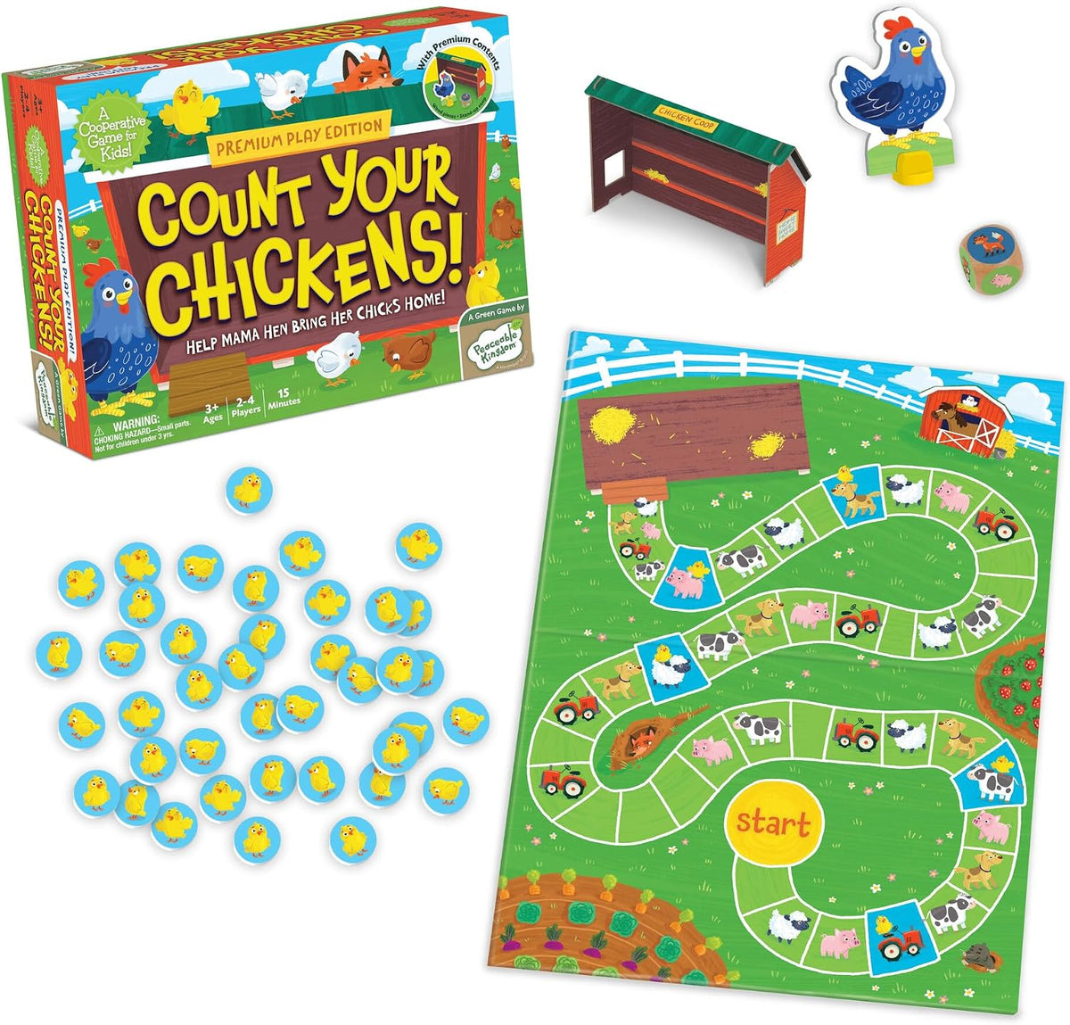 Peaceable Kingdom Count Your Chickens Cooperative Board Game, Premium Edition