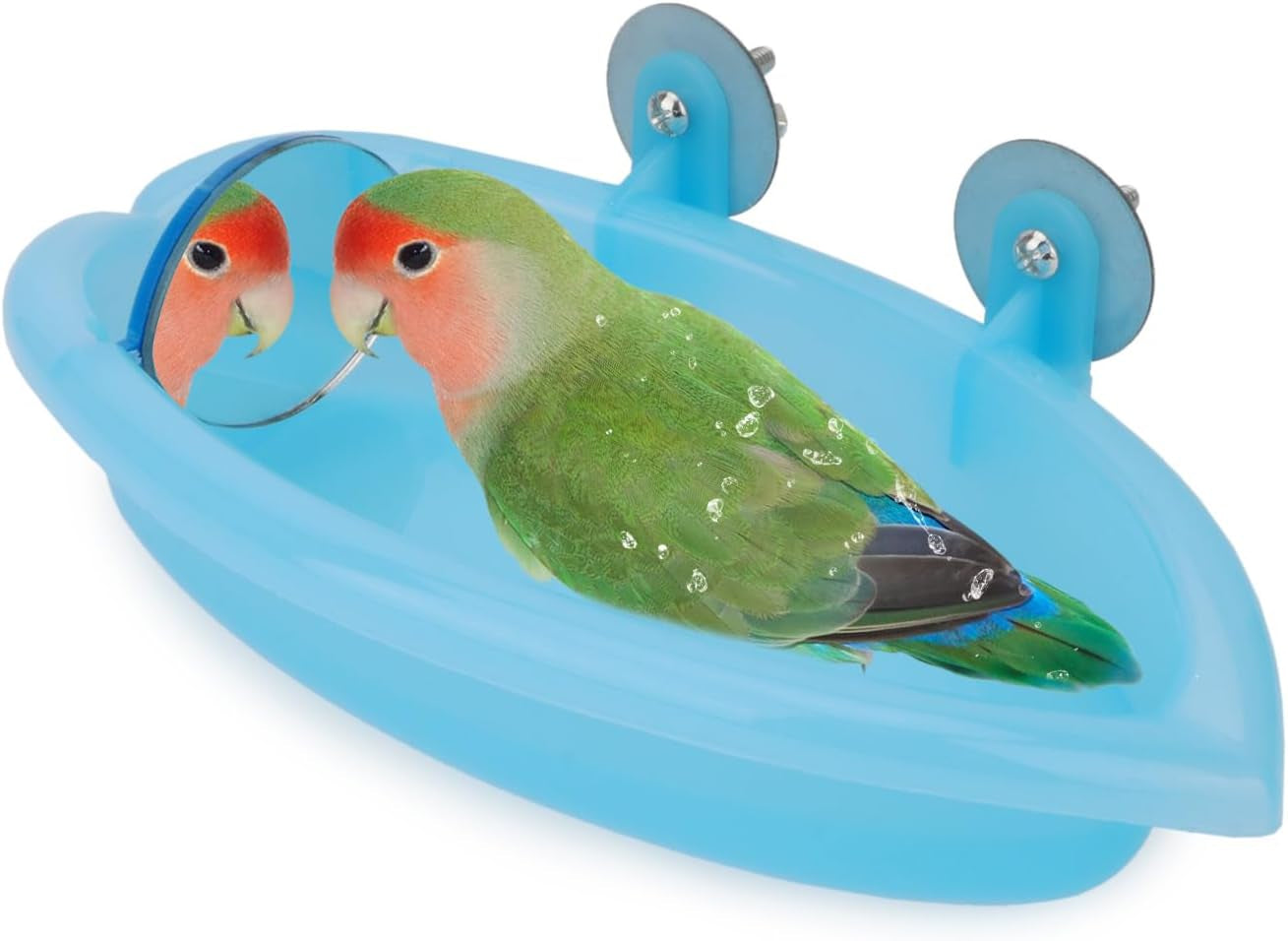 Hypeety Bird Bath with Mirror Portable Bird Bathroom Parakeet Shower Tub | Parrot Bathtub with a Mirror, Durable and Safe Material, Easy to Install, Cage Accessories, for Budgie/Lovebird/Finches, Blue