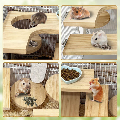 7-Piece Wooden Climbing Platform Set for Small Animals - Ideal for Hamsters, Squirrels, and More!