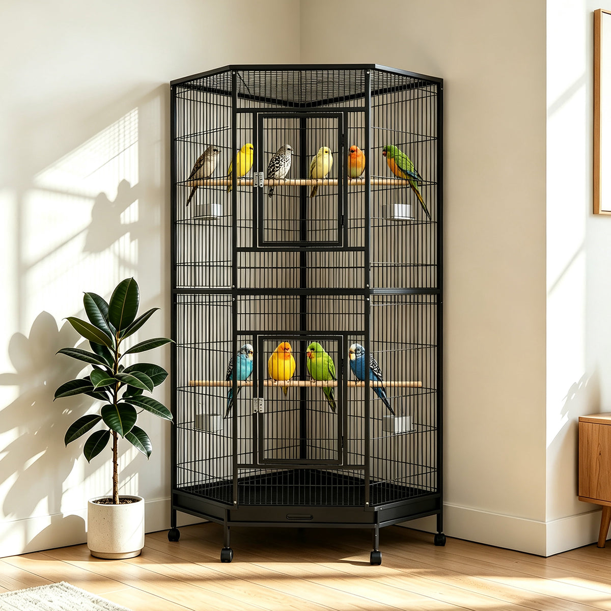 Discover the Pvpy Yvrd Large Bird Cage with Stand and Wheels - A Spacious Metal Parrot Cage Designed for Comfort and Convenience!