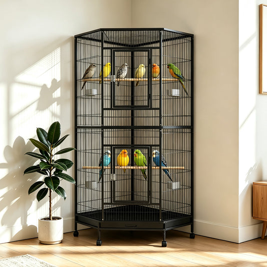 Discover the Pvpy Yvrd Large Bird Cage with Stand and Wheels - A Spacious Metal Parrot Cage Designed for Comfort and Convenience!