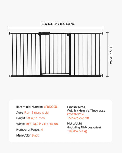 SucceBuy Baby Gate 28/30/36 Inches High Dog Gate Easy Step Walk Thru Child Pet Security Pressure Mount Kit Wall Cups Doorways