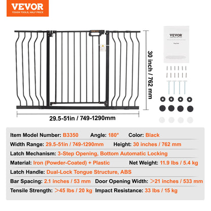 SucceBuy Baby Gate 28/30/36 Inches High Dog Gate Easy Step Walk Thru Child Pet Security Pressure Mount Kit Wall Cups Doorways