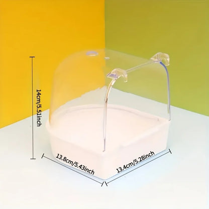 Transparent Bird Bath Tub - Splash-Proof PP Shower for Parrots, Lovebirds & Conures W/ Easy-Grip Handle
