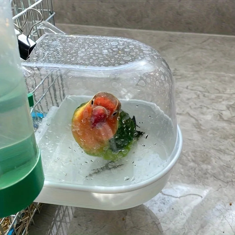 Transparent Bird Bath Tub - Splash-Proof PP Shower for Parrots, Lovebirds & Conures W/ Easy-Grip Handle
