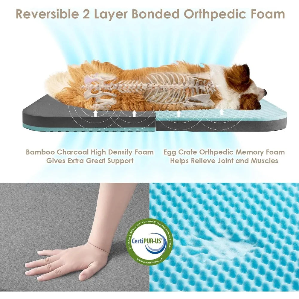 Foldable Human Dog Bed, 72"x44"x11" Orthopedic Memory Foam, Waterproof Pet Bed for People, Faux Fur Couch with Non-Slip Bottom, Grey