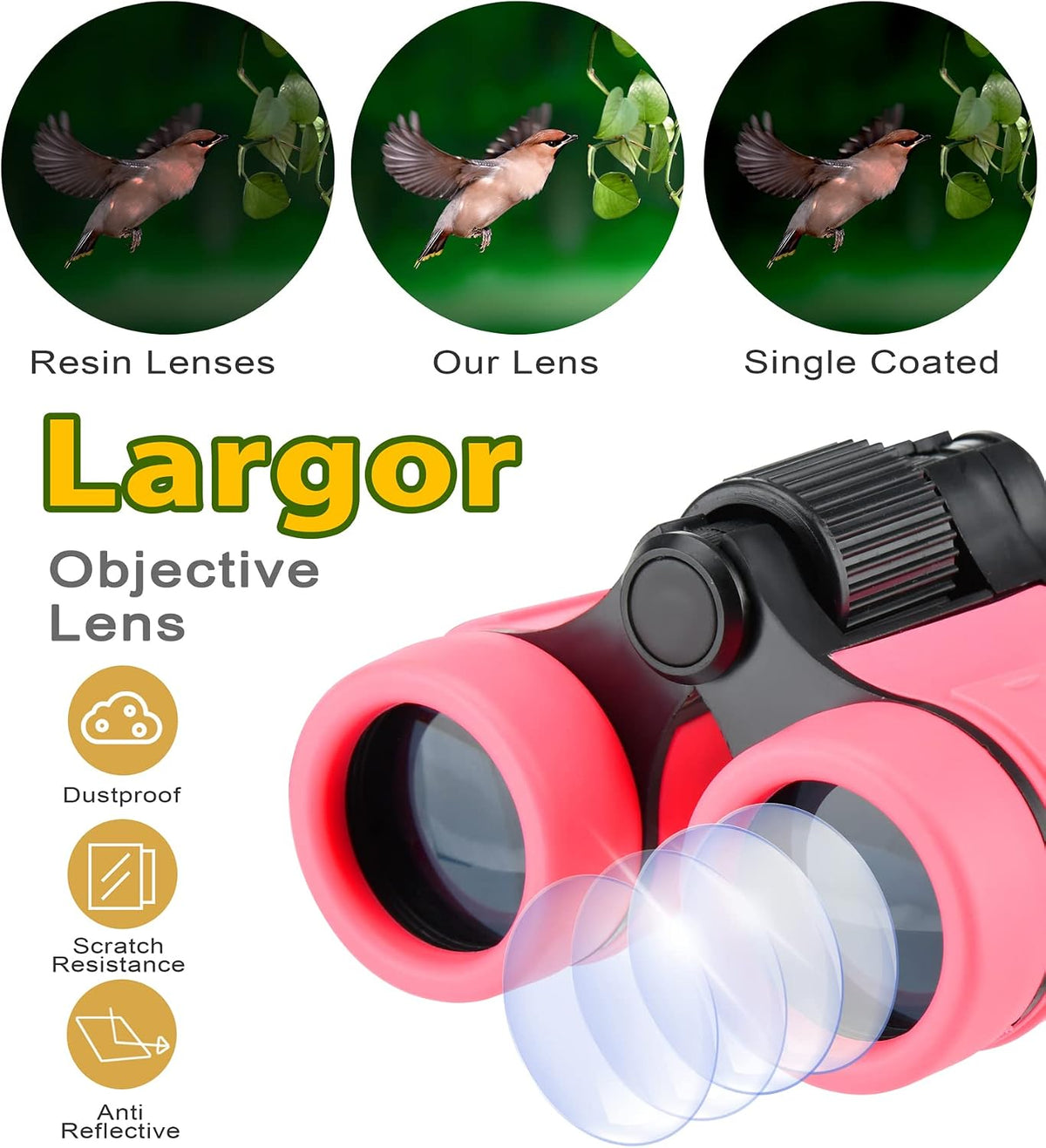Binoculars for Kids, Toys for 3-12 Years Boys and Girls High-Resolution Optics Shockproof Mini Compact Toy Binoculars for Bird Watching, Hiking, Camping, Science, Detective