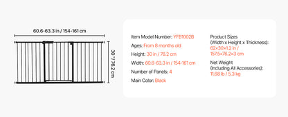 SucceBuy Baby Gate 28/30/36 Inches High Dog Gate Easy Step Walk Thru Child Pet Security Pressure Mount Kit Wall Cups Doorways