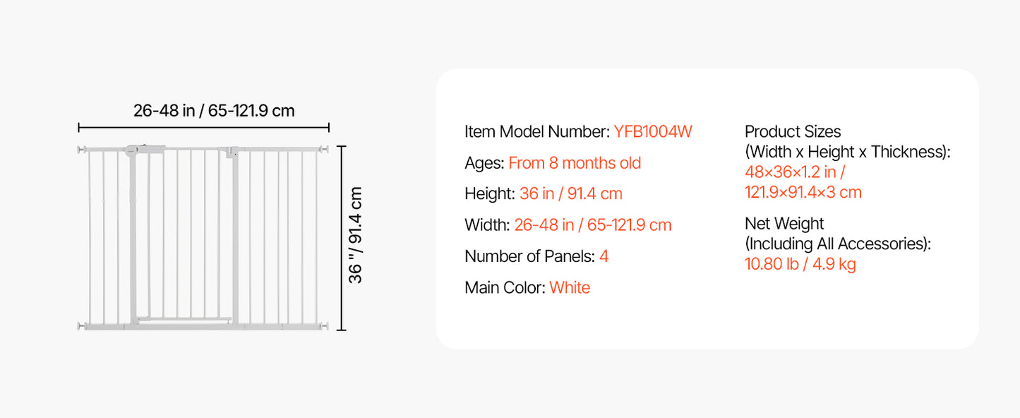 SucceBuy Baby Gate 28/30/36 Inches High Dog Gate Easy Step Walk Thru Child Pet Security Pressure Mount Kit Wall Cups Doorways