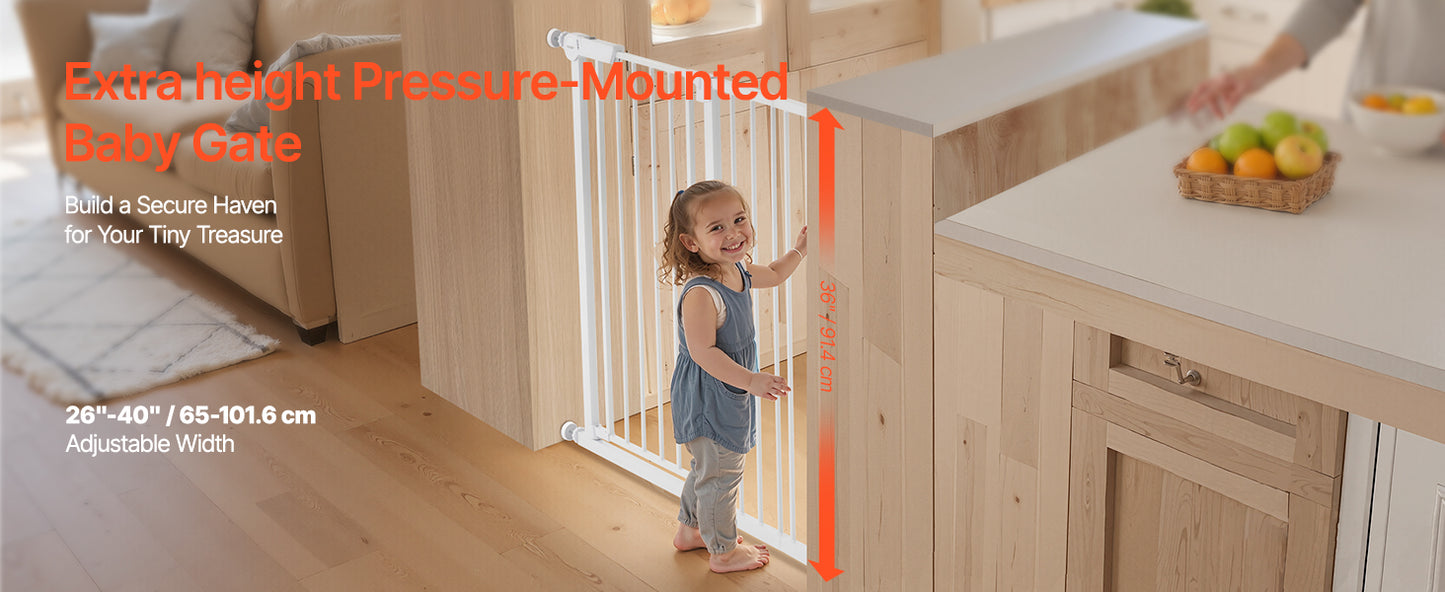 SucceBuy Baby Gate 28/30/36 Inches High Dog Gate Easy Step Walk Thru Child Pet Security Pressure Mount Kit Wall Cups Doorways