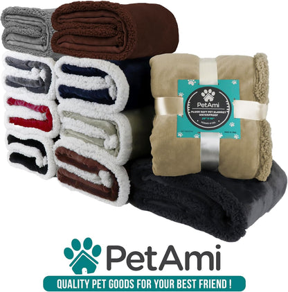 Petami Waterproof Dog Blanket for Small Dog Puppy Cat, 29X40, Charcoal | 460 GSM Sherpa Fleece Reversible, Pee Proof Pet Blanket, Furniture Protector Cover for Couch Sofa Kennel, Washable