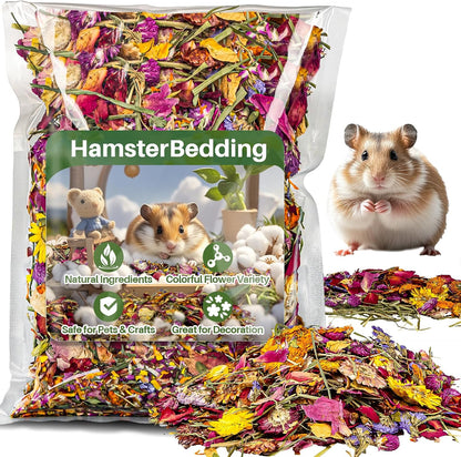 RAINFLOW Hamster Bedding - 150G Hamster Flowers & Herbs | Natural Habitat Decor and Forage for Dwarf Hamsters, Chinchillas, Guinea Pigs, Rabbits, Gerbils, Mice, Lemmings