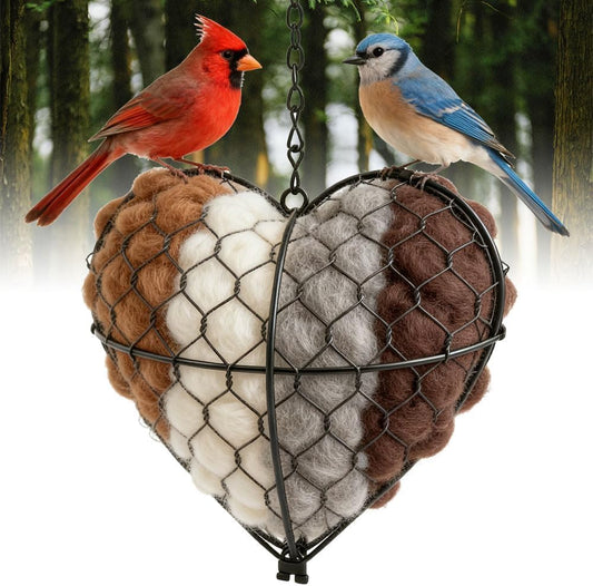 Handmade Alpaca Fiber Bird Nesting Heart, Birds Nests Material Holder, Winter Tree Shelter for Wild Bird, Hummingbird Houses Nest Boxes Gifts for outside Garden Art Birdhouse, Birds Lovers