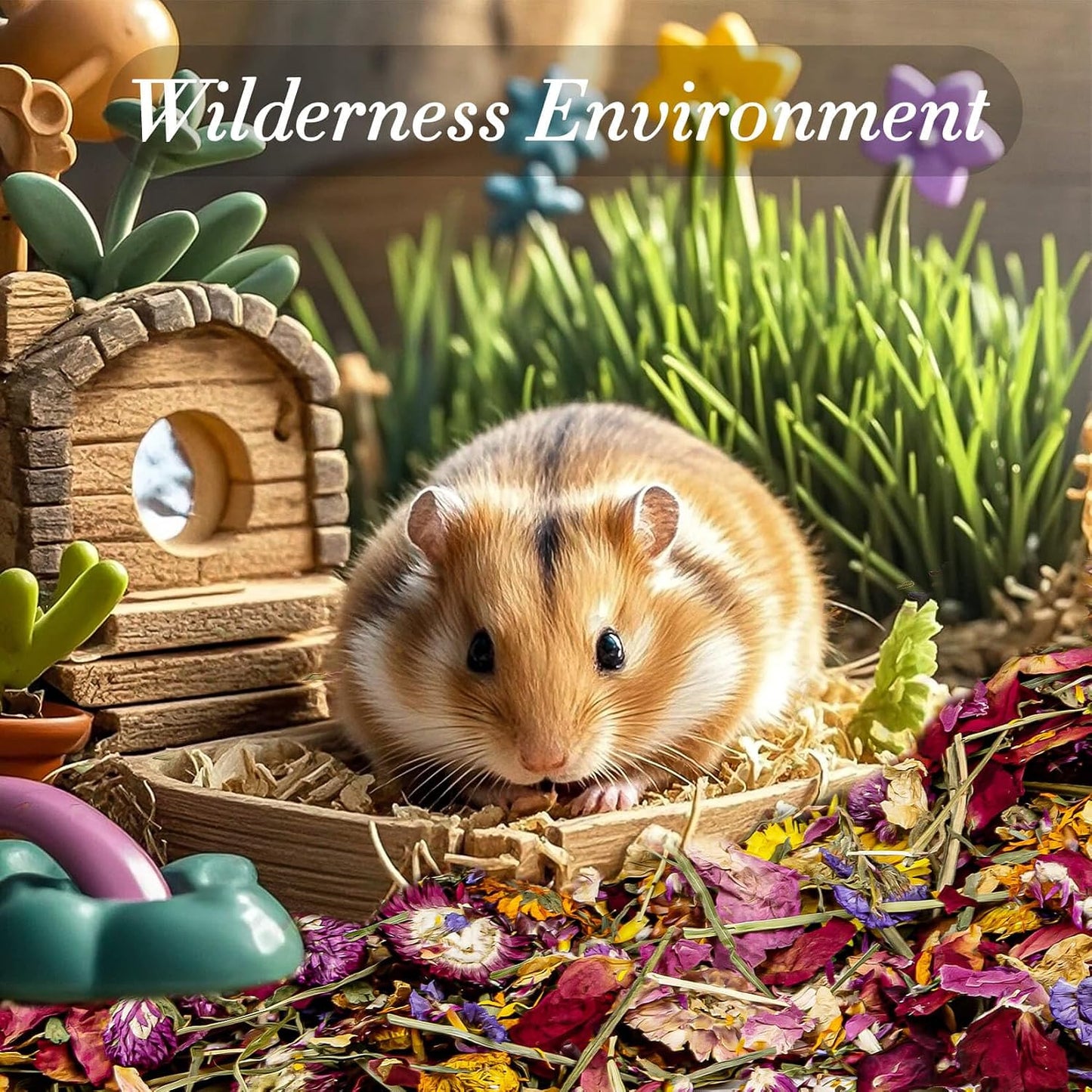 RAINFLOW Hamster Bedding - 150G Hamster Flowers & Herbs | Natural Habitat Decor and Forage for Dwarf Hamsters, Chinchillas, Guinea Pigs, Rabbits, Gerbils, Mice, Lemmings