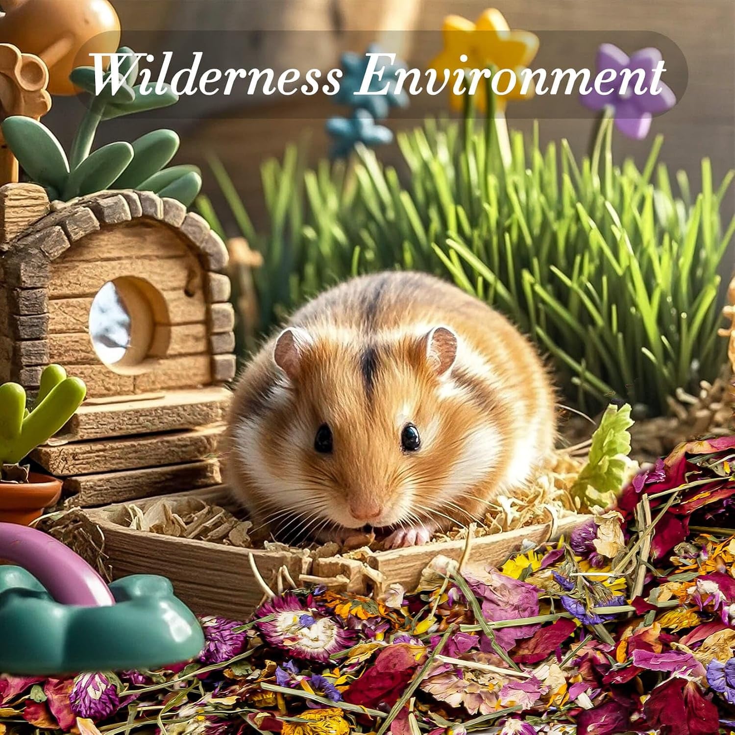 RAINFLOW Hamster Bedding - 150G Hamster Flowers & Herbs | Natural Habitat Decor and Forage for Dwarf Hamsters, Chinchillas, Guinea Pigs, Rabbits, Gerbils, Mice, Lemmings