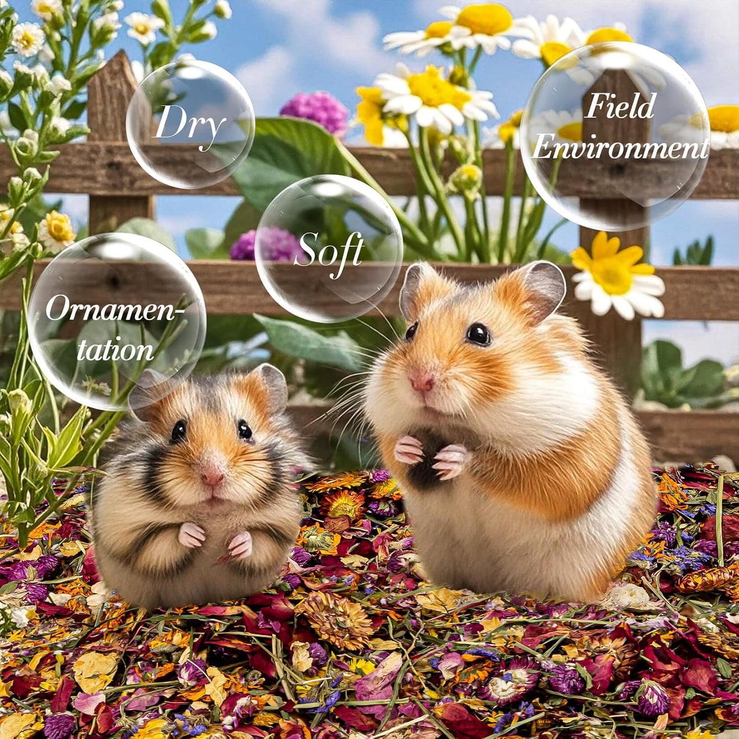 RAINFLOW Hamster Bedding - 150G Hamster Flowers & Herbs | Natural Habitat Decor and Forage for Dwarf Hamsters, Chinchillas, Guinea Pigs, Rabbits, Gerbils, Mice, Lemmings