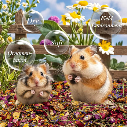 RAINFLOW Hamster Bedding - 150G Hamster Flowers & Herbs | Natural Habitat Decor and Forage for Dwarf Hamsters, Chinchillas, Guinea Pigs, Rabbits, Gerbils, Mice, Lemmings