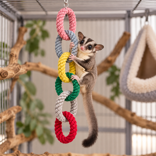 6-Link Cotton Rope Climbing Rings for Sugar Gliders, Rats, Squirrels, Birds & Small Pets