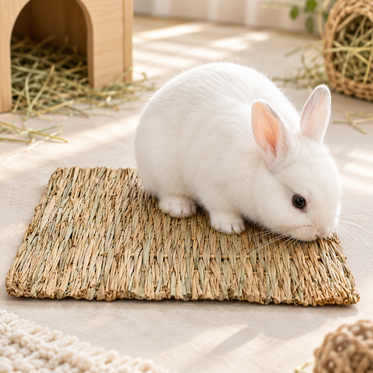 Sungrow Rabbit Grass Mat, Bunny Cage Accessories, Rabbit Stuff and Supplies, Handmade, Edible Accessory Chew, Keep in Cage or on Floor, Bird Foraging ,1 Pc