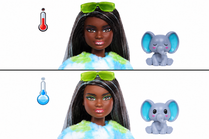 Barbie Cutie Reveal Fashion Doll, Jungle Series Elephant Plush Costume, 10 Surprises Including Mini Pet & Color Change