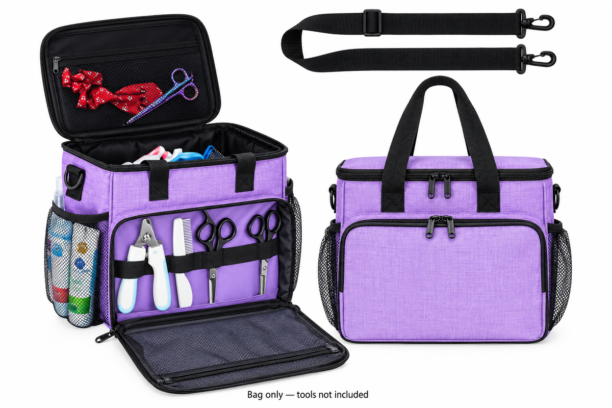 Pet Grooming Tote Bag, Cat Grooming Tools Organizer Bag, Dog Grooming Supplies Organizer Storage for Pets Grooming Kit and Dog Wash Shampoo Accessories(Bag Only) (Black- New)