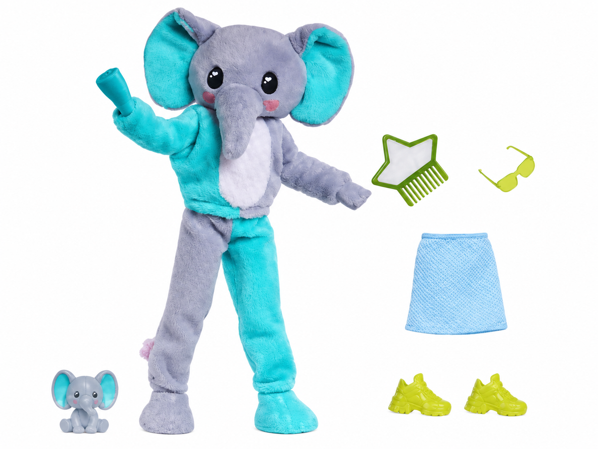 Barbie Cutie Reveal Fashion Doll, Jungle Series Elephant Plush Costume, 10 Surprises Including Mini Pet & Color Change
