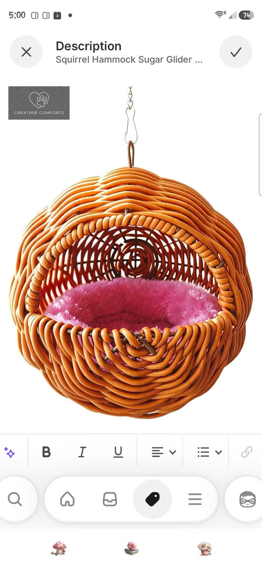 Squirrel Hammock Sugar Glider Nest - Soft Squirrel Bed Nest, Cage Accessories, Accessories for Sugar Glider Cage, Small Animal Hanging Habitat Hammock