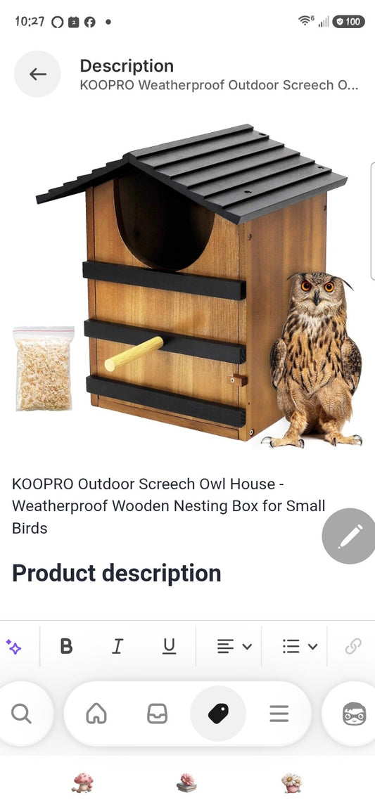 KOOPRO Weatherproof Outdoor Screech Owl House Wooden Nesting Box for Small Owls