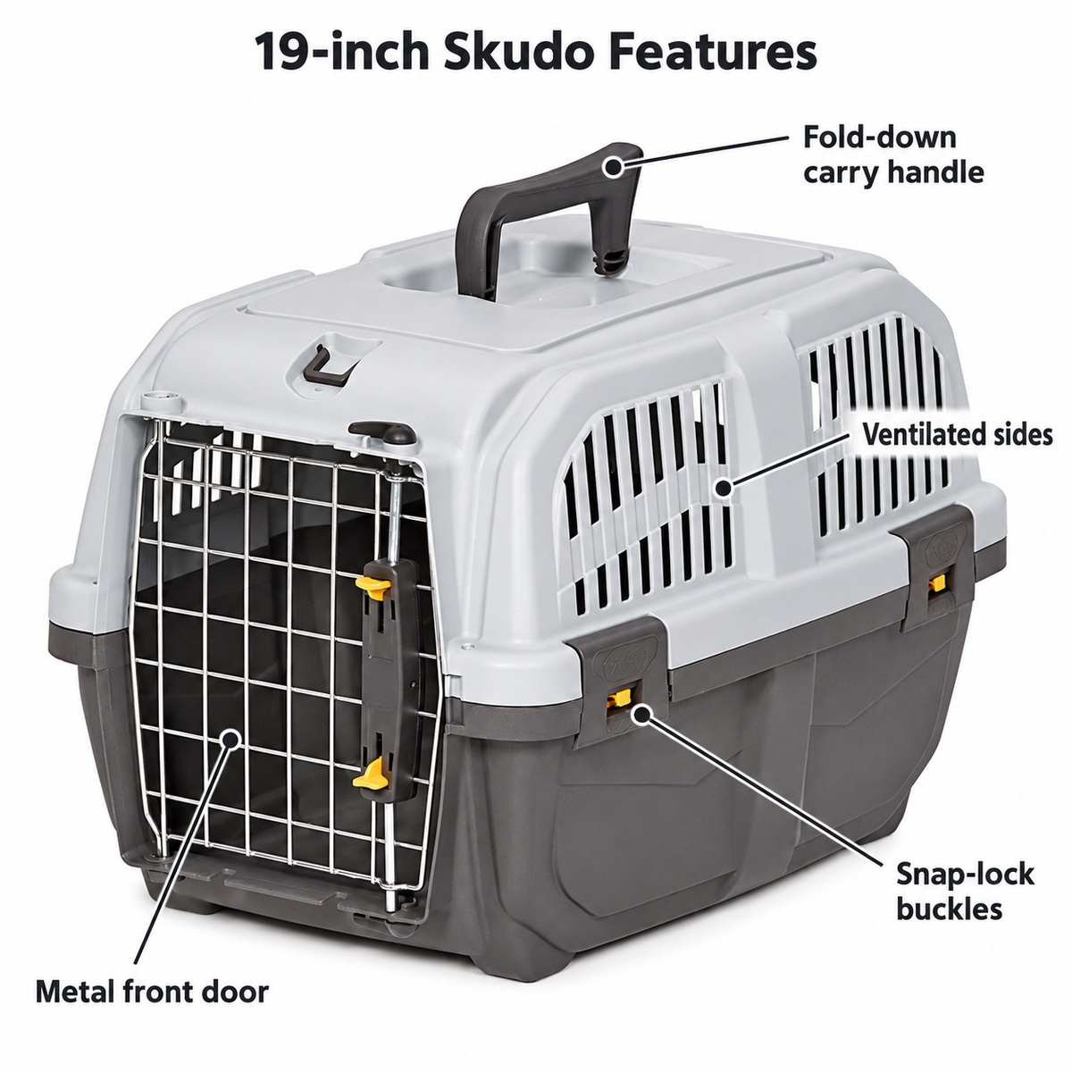 MidWest Skudo Hard-Sided Travel Carrier for Dogs & Cats – Gray, 19–32 Inch Sizes