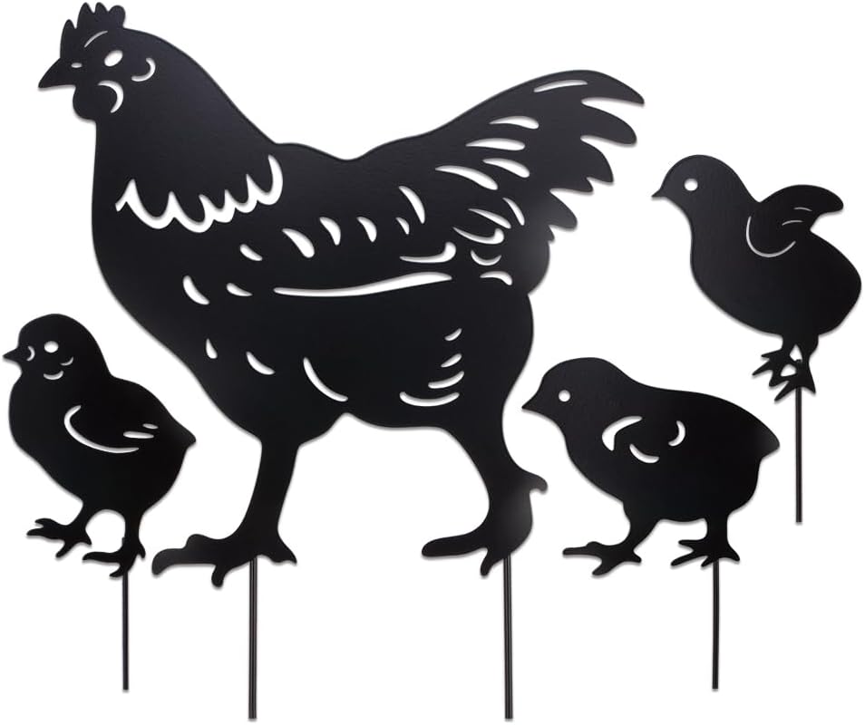 4Pcs Cute Metal Chicken Statue Hollow-Cut Yard Art Garden Decor