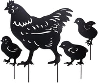 4Pcs Cute Metal Chicken Statue Hollow-Cut Yard Art Garden Decor