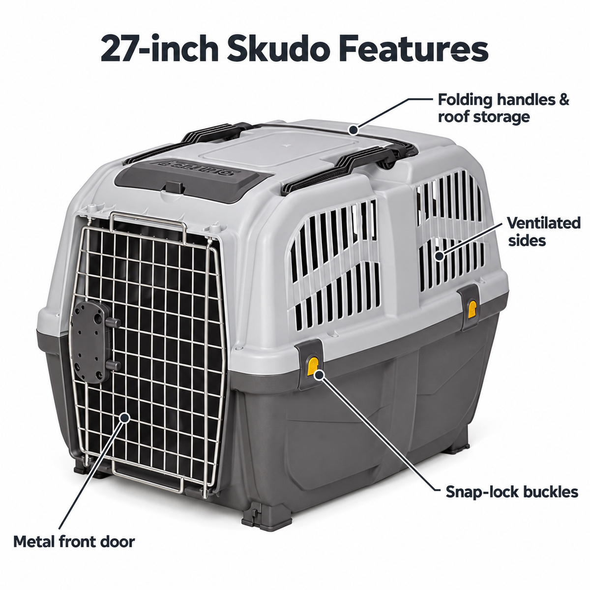 MidWest Skudo Hard-Sided Travel Carrier for Dogs & Cats – Gray, 19–32 Inch Sizes