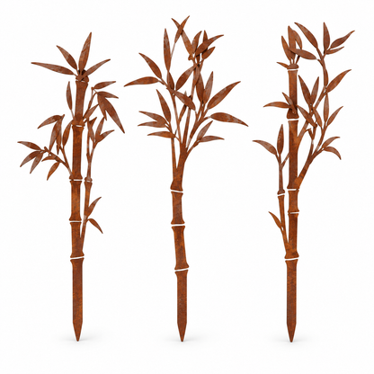 Metal Garden Stakes – Rabbit, Bird & Bamboo Silhouette Outdoor Yard Art